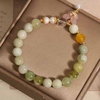 Buddha Stones Natural Butterfly Serpentine Jade Yanyuan Agate Luck Bracelet