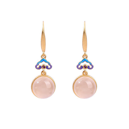 Buddha Stones 925 Sterling Silver Posts Natural Chalcedony Gold-plated Harmony Earrings
