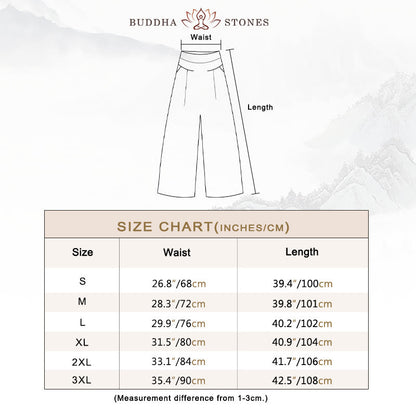 Buddha Stones Plain Color Cotton Linen High Waist Wide Leg Pants With Pockets
