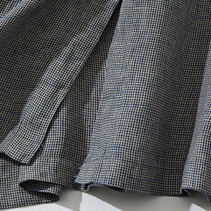 Buddha Stones Commute DimGray Plaid Lantern Long Sleeve Cotton Linen Midi Dress With Pockets
