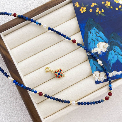 Buddha Stones Lazurite Pearl Positive Necklace Pendant