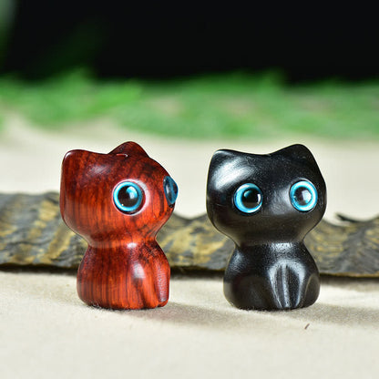 Buddha Stones Ebony Wood Small Leaf Red Sandalwood Cute Cat Animals Calm Decoration