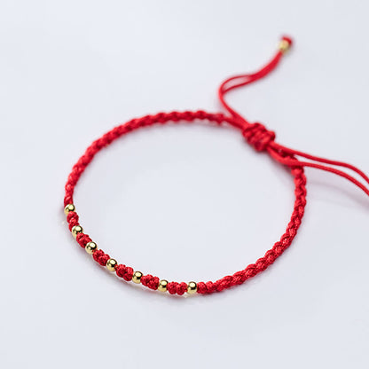 Buddha Stones 925 Sterling Silver Plated Gold Beads Red String Braided Protection Bracelet