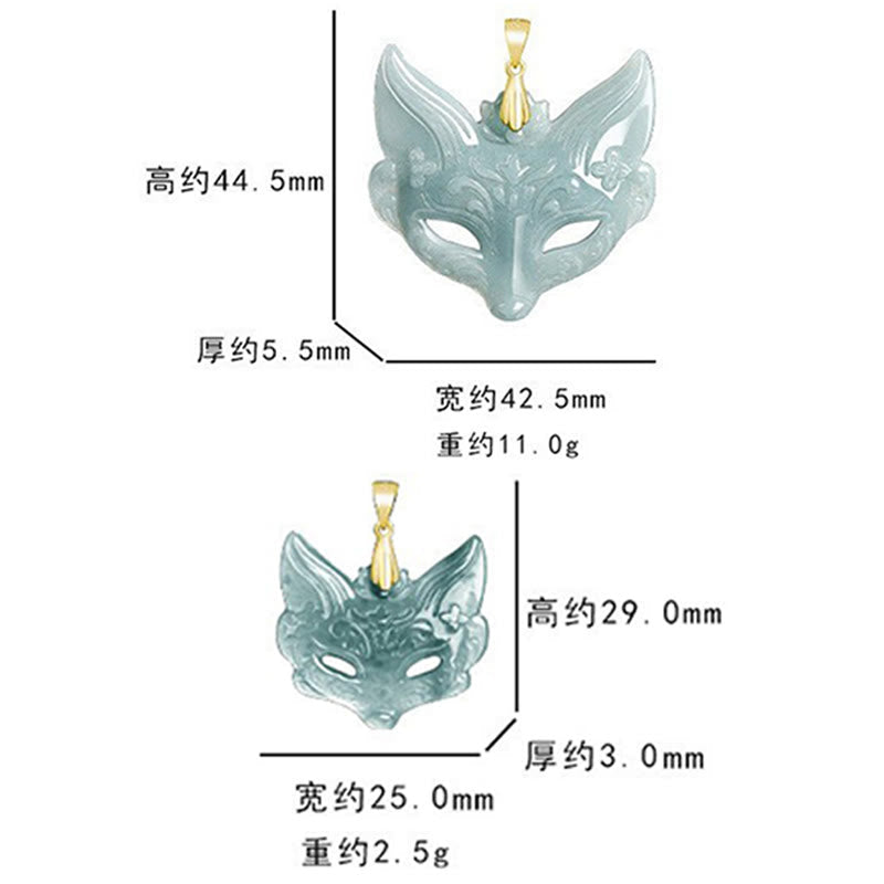 Buddha Stones Fox Mask Jade Titanium Steel Necklace Luck Pendant