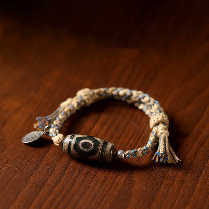 Buddha Stones Handmade Tibetan Dzi Bead Wealth Protection Braided String Bracelet