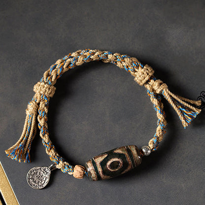 Buddha Stones Handmade Tibetan Dzi Bead Wealth Protection Braided String Bracelet