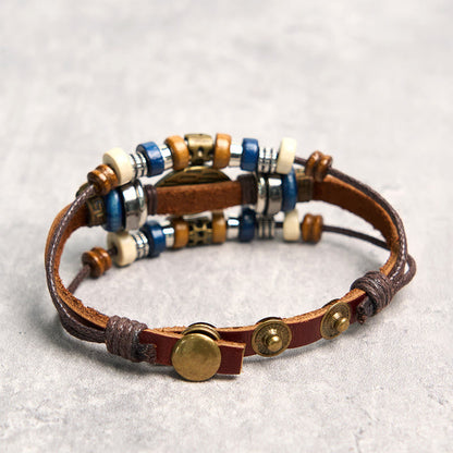 Buddha Stones Tibetan Evil Eye Leather Adjustable Protection Bracelet