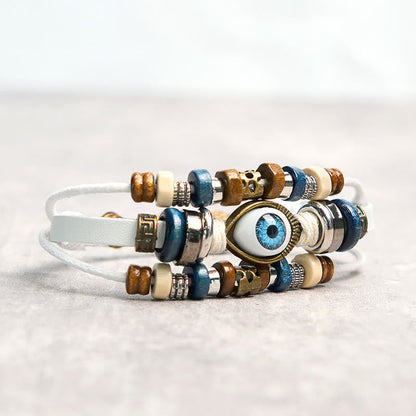 Buddha Stones Tibetan Evil Eye Leather Adjustable Protection Bracelet