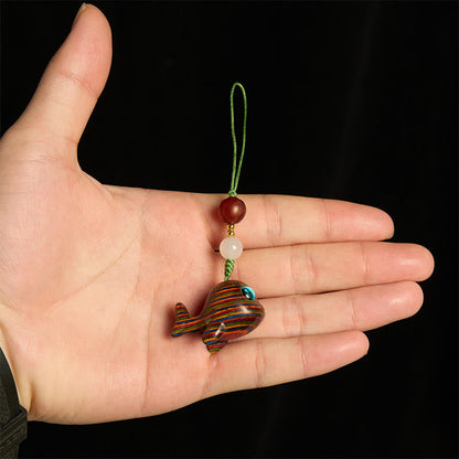 Buddha Stones Rainbow Eucalyptus Dolphin Carved Positive Key Chain Phone Hanging Decoration