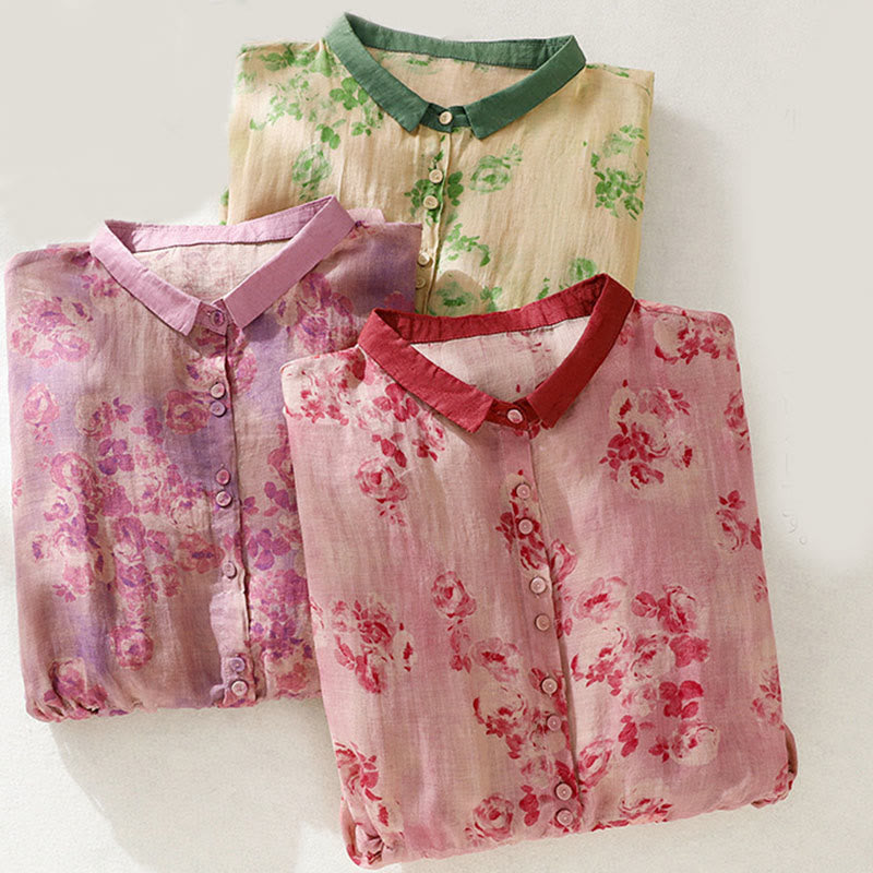 Buddha Stones Printing Buttons Drawstring High Waist Short Sleeve Cotton Midi Dress With Pockets