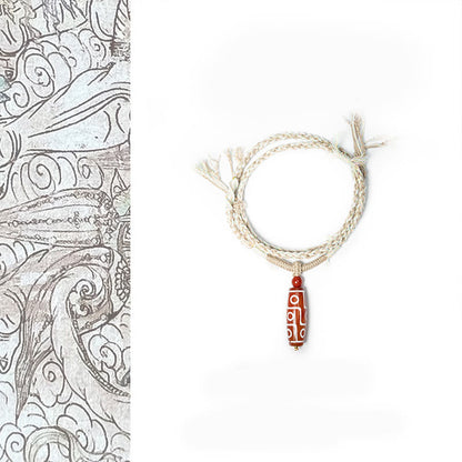 Buddha Stones Natural Red Agate Nine-eye Dzi Bead Power Rope Bracelet
