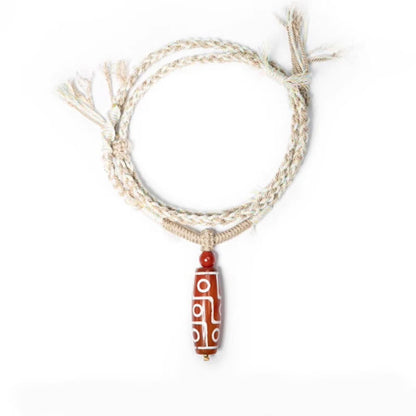Buddha Stones Natural Red Agate Nine-eye Dzi Bead Power Rope Bracelet