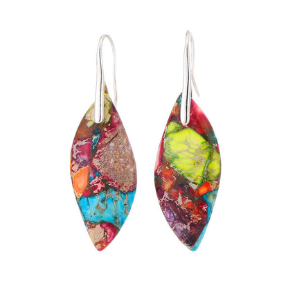 Buddha Stones Natural Emperor Stone Water Drop Leaf Shape Happiness Earrings