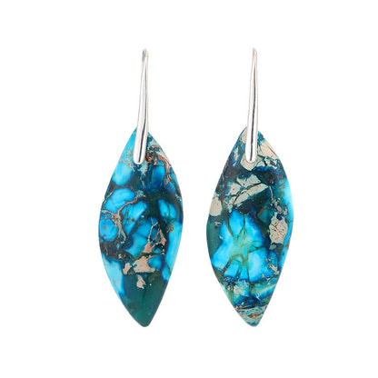 Buddha Stones Natural Emperor Stone Water Drop Leaf Shape Happiness Earrings