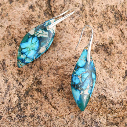 Buddha Stones Natural Emperor Stone Water Drop Leaf Shape Happiness Earrings