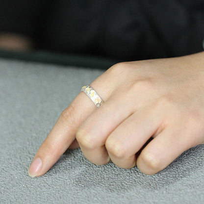 Buddha Stones Hammer Pattern Om Mani Padme Hum Copper Plated Silver Wealth Ring