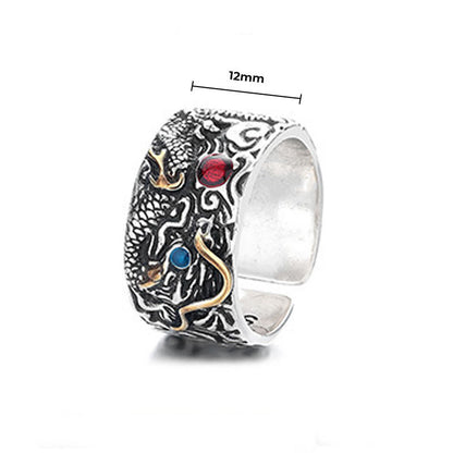 Buddha Stones Vintage Dragon Pattern Copper Plated Silver Balance Ring