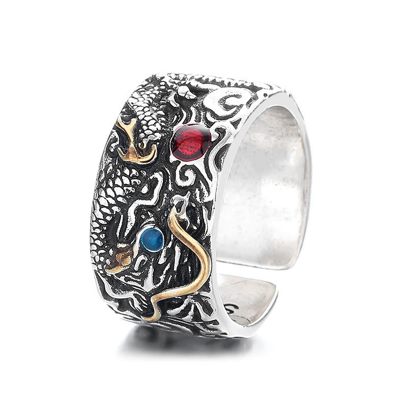 Buddha Stones Vintage Dragon Pattern Copper Plated Silver Balance Ring