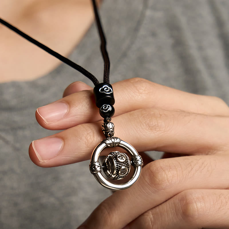 Buddha Stones Om Mani Padme Hum Copper Plated Silver Wealth Rotating Necklace Pendant