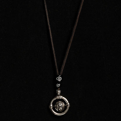 Buddha Stones Om Mani Padme Hum Copper Plated Silver Wealth Rotating Necklace Pendant