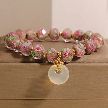 Buddha Stones Rose Liuli Glass Bead Peace Buckle Peace Bracelet