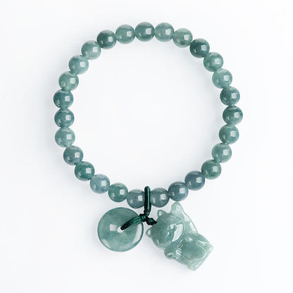 Buddha Stones Blue Jade Peace Buckle Lucky Cat Prosperity Bracelet