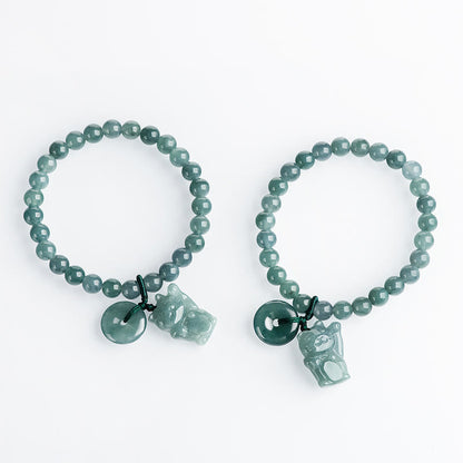 Buddha Stones Blue Jade Peace Buckle Lucky Cat Prosperity Bracelet