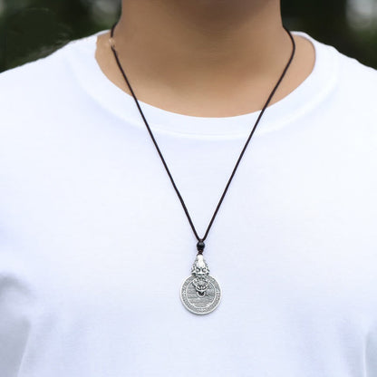 Buddha Stones Mountain Ghosts Spend Money Bagua Design Copper Pixiu Harmony Necklace Pendant