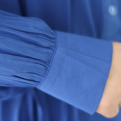 Buddha Stones Casual Plain Crew Neck Pleated Polyester Midi Dress With Pockets