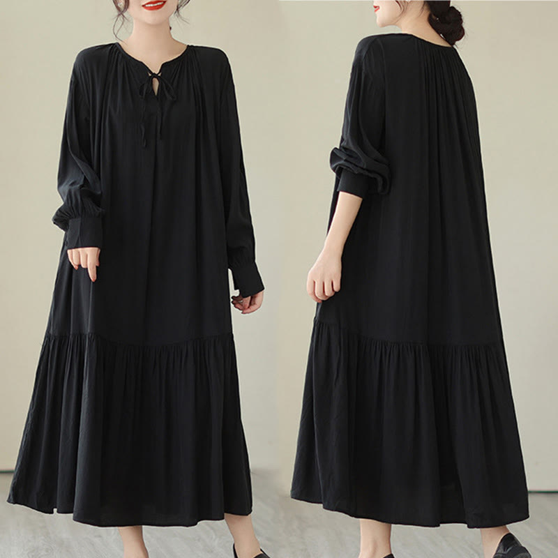 Buddha Stones Casual Plain Two-sided Style Dress Chiffon Midi Dress With Pockets