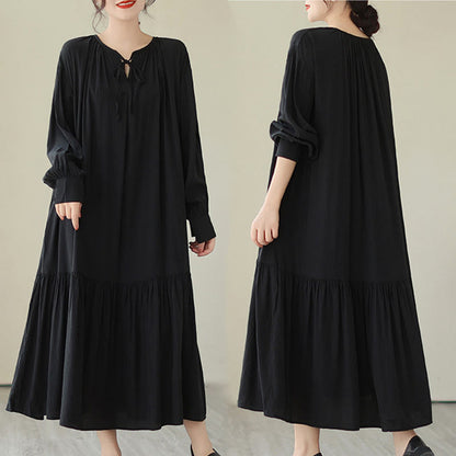Buddha Stones Casual Plain Two-sided Style Dress Chiffon Midi Dress With Pockets