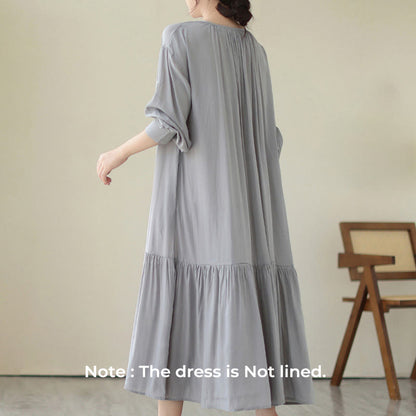 Buddha Stones Casual Plain Two-sided Style Dress Chiffon Midi Dress With Pockets