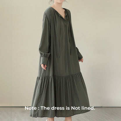Buddha Stones Casual Plain Two-sided Style Dress Chiffon Midi Dress With Pockets