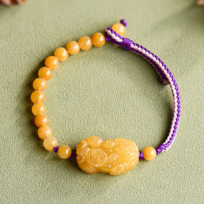 Buddha Stones Golden Silk Jade Beads PiXiu Wealth Bracelet