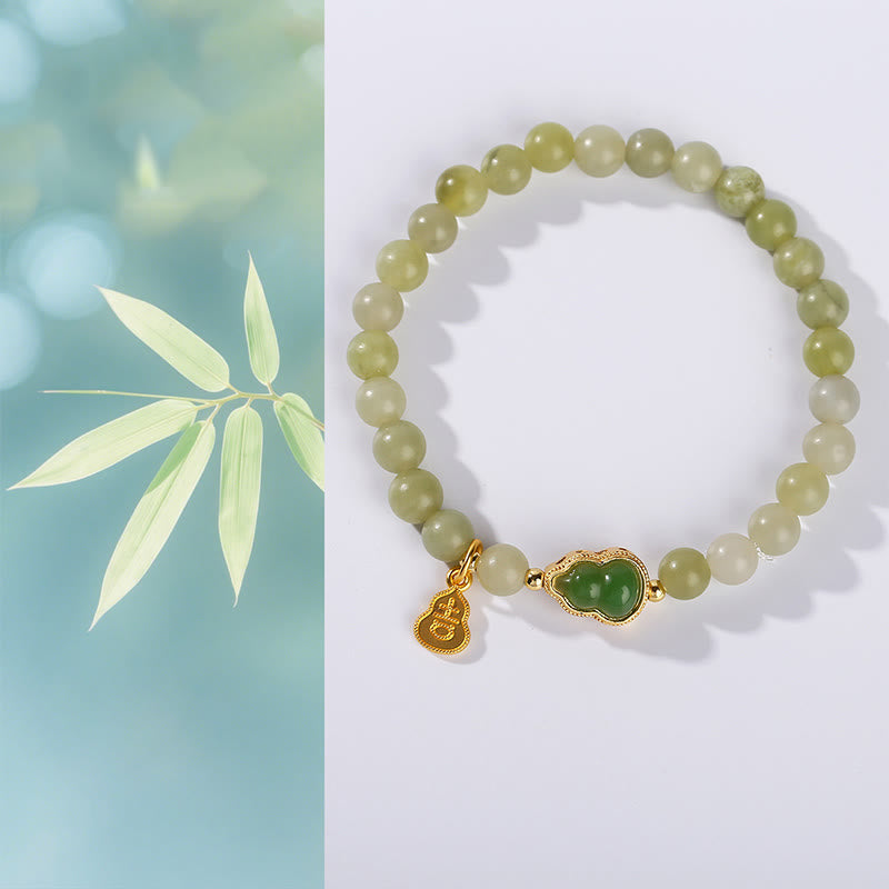 Buddha Stones Natural Jade Green Aventurine Gourd Fu Character Luck Bracelet