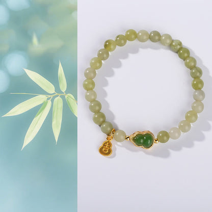 Buddha Stones Natural Jade Green Aventurine Gourd Fu Character Luck Bracelet