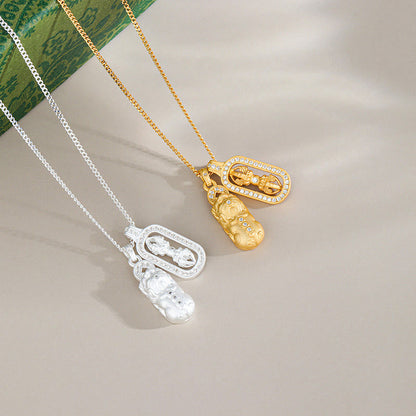 Buddha Stones 925 Sterling Silver Mini PiXiu Dorje Vajra Wealth Necklace Pendant