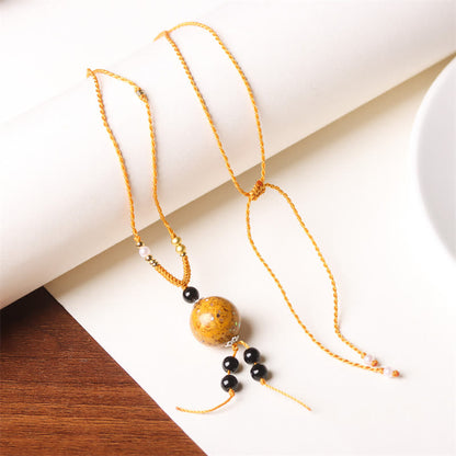 Buddha Stones Ebony Wood Aurora Lacquer Craft Bead Pearl Balance Necklace Pendant