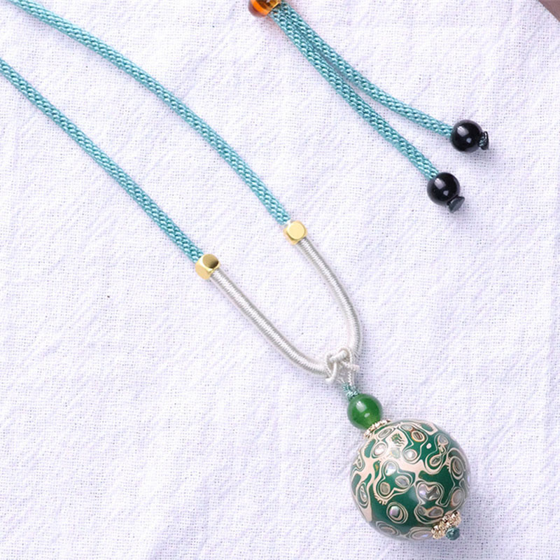 Buddha Stones Ebony Wood Colorful Lacquer Craft Bead Calm Necklace Pendant