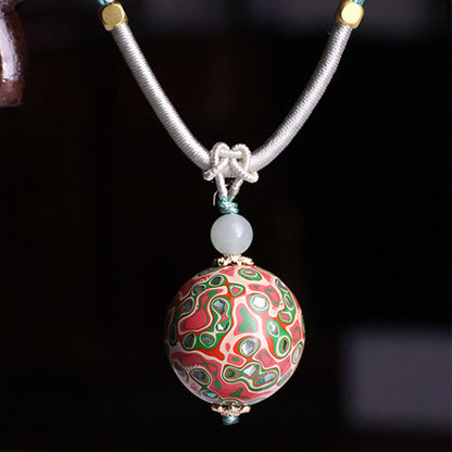 Buddha Stones Ebony Wood Colorful Lacquer Craft Bead Calm Necklace Pendant
