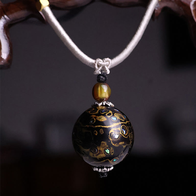 Buddha Stones Ebony Wood Colorful Lacquer Craft Bead Calm Necklace Pendant