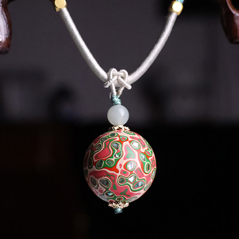 Buddha Stones Ebony Wood Colorful Lacquer Craft Bead Calm Necklace Pendant