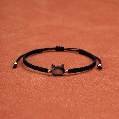 Buddha Stones Faceless Cat Head Red String Shell Connection Bracelet