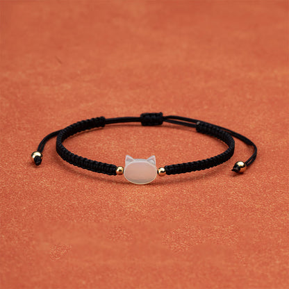 Buddha Stones Faceless Cat Head Red String Shell Connection Bracelet
