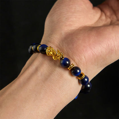 Buddha Stones "Sending Focus and Prosperity" Tiger Eye Pixiu Bracelet Includes Gift Message Card