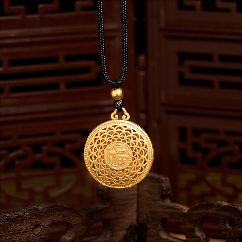 Buddha Stones Copper Eight Treasure Compass Fu Character Fortune Rope Necklace Pendant