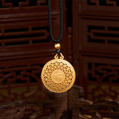 Buddha Stones Copper Eight Treasure Compass Fu Character Fortune Rope Necklace Pendant
