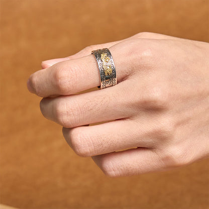 Buddha Stones Dragon Pattern Heart Sutra Copper Strength Ring