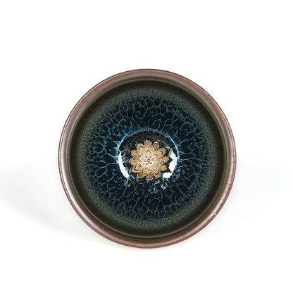 Buddha Stones Handmade Chinese Jianzhan Lotus Blue Ceramic Teacup Kung Fu Tea Cup 150ml