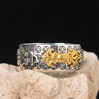 Buddha Stones Vintage Om Mani Padme Hum Vajra Copper Plated Silver Balance Ring